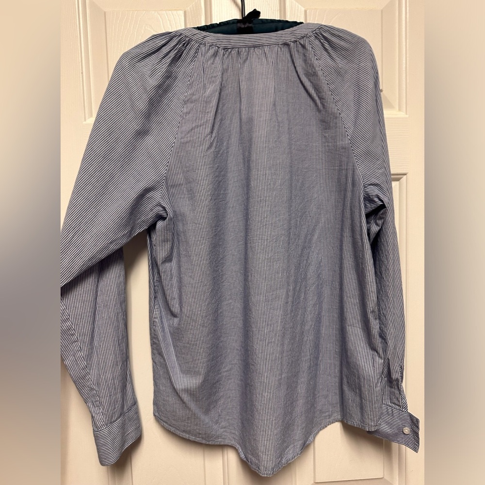 Loft Cotton Ruffle Neck Button Down Blouse size M - Picture 7 of 10